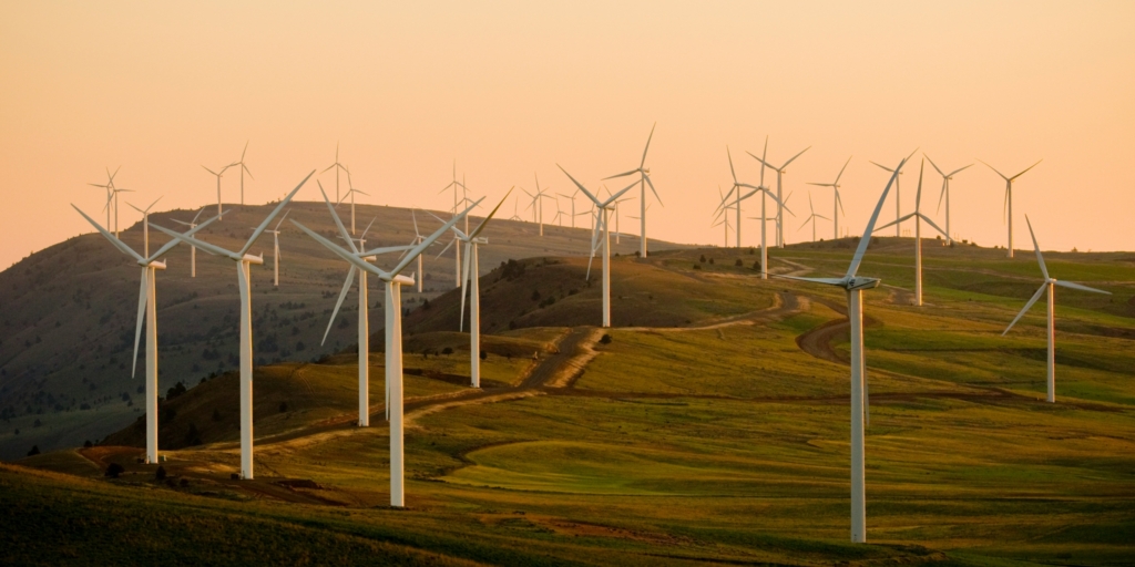 Wind Turbines on a Landscape of Hills